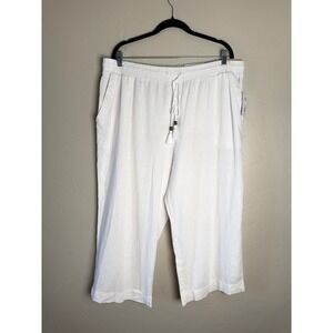 Westbound Woman Island Crop Linen Rayon Pants White 3X NWT Plus Size Mid Rise